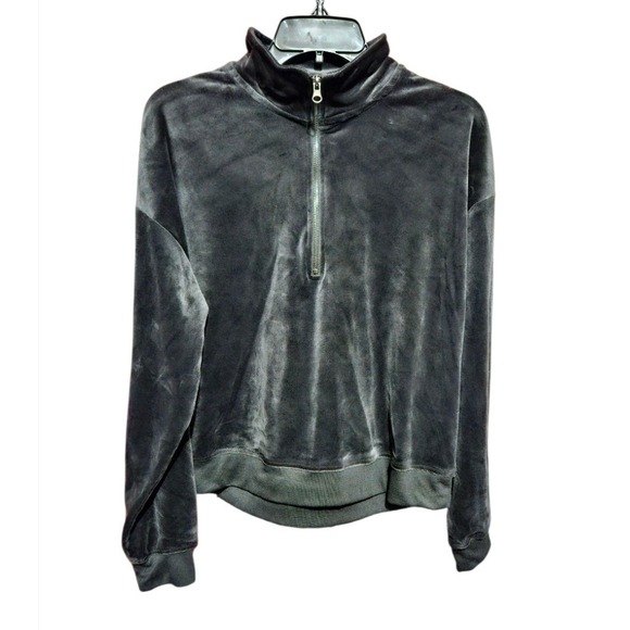 Avia Velour Pullover Size XL (16-18) Top Black Half Zip Mock Neck Comfortable - Picture 1 of 6